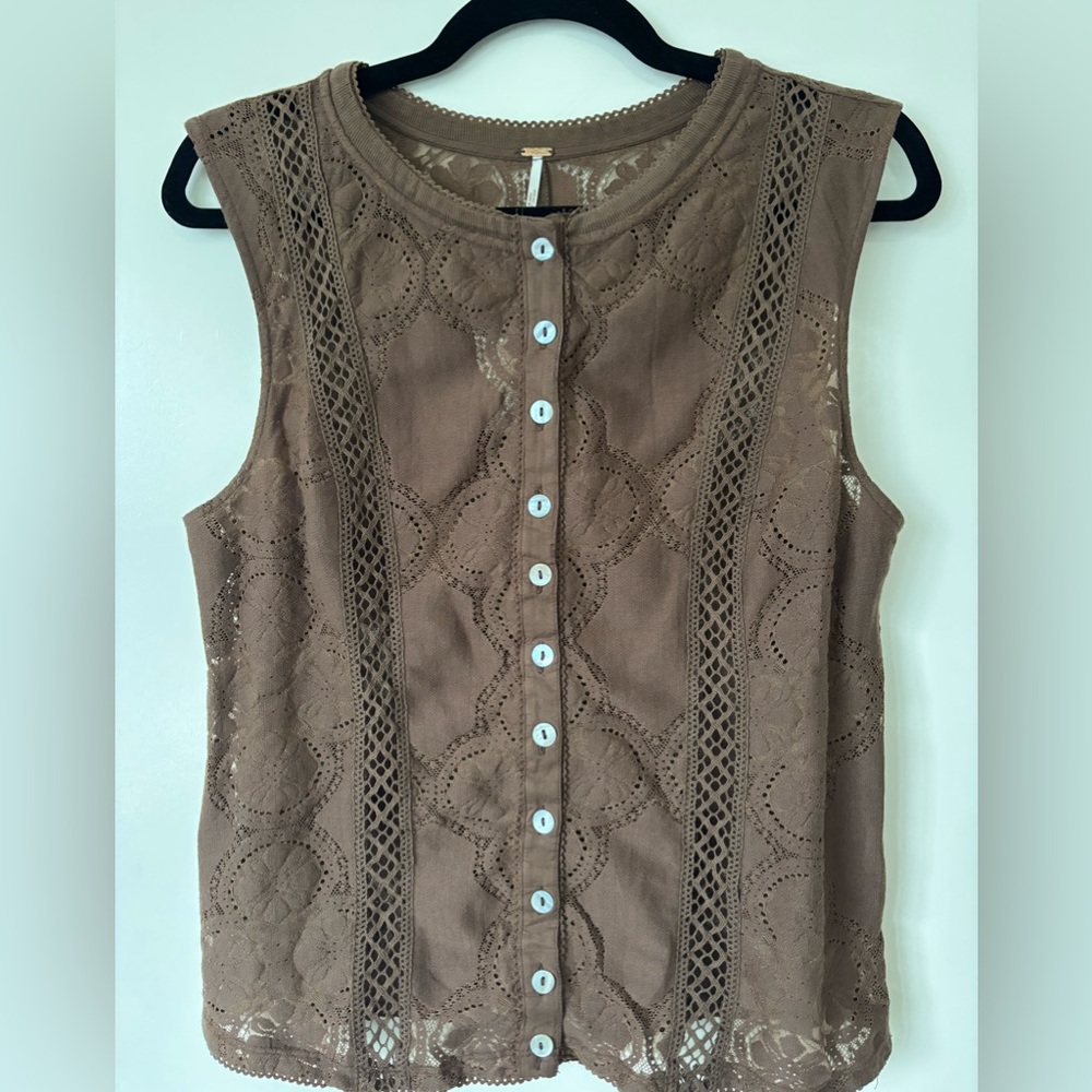 Free People Brown Lace Jae Knit top - Picture 2 of 4